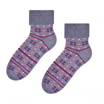 Damen Frottee Socken mit Wintermuster grau - Skarpety damskie frotte ze wzorem zimowym szare - Steven