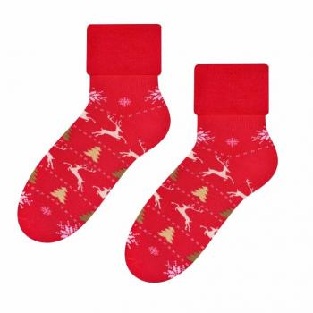 Damen Frottee Socken mit Wintermuster rot - Skarpety damskie frotte ze wzorem zimowym czerwone - Steven