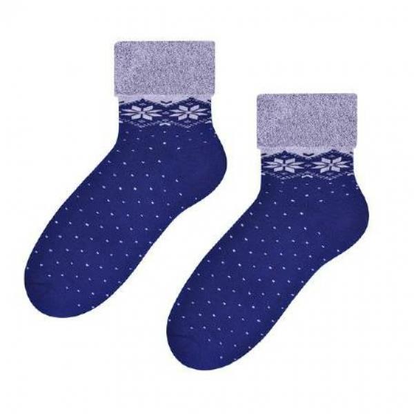 Damen Frottee Socken mit Wintermuster blau - Skarpety damskie frotte ze wzorem zimowym niebieskie - Steven